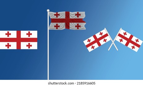Waving Flag of georgia on the blue gradient background with wind, crossed flags and detailed flag design vector and illustrator