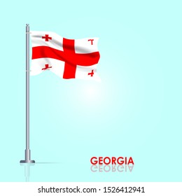 Waving flag of Georgia on flagpole. Template for independence day poster design. Vector Illustration EPS 10
