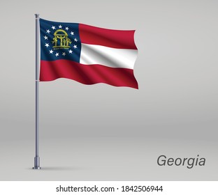Waving flag of Georgia - state of United States on flagpole. Template for independence day poster