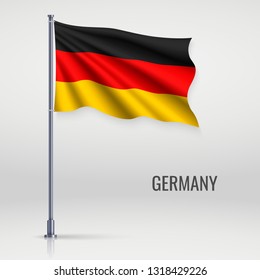 Waving flag of Germany on flagpole. Template for independence day poster design