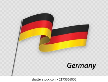 Waving flag of Germany on flagpole. Template for independence day design