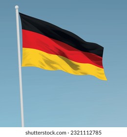 Waving flag of Germany on flagpole. Template for independence day poster design