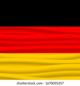 Waving flag of Germany. Squared icon, badge or button. German national symbol. Template design, vector illustration. Background with cloth texture.