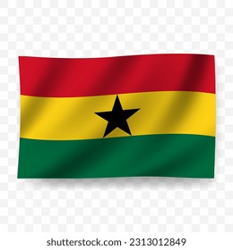 Waving flag of Ghana. Illustration of flag on transparent background(PNG).