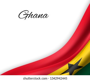 waving flag of Ghana on white background. Template for independence day. vector illustration