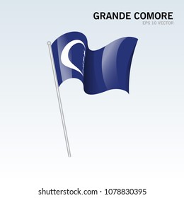Waving flag of Grande Comore or Ngazidja island of Comoros on gray background