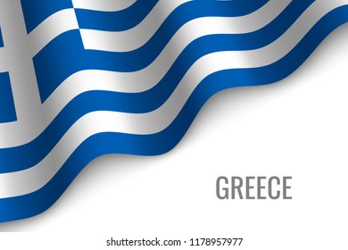 waving flag of Greece with copyspace. Template for brochure. vector illustration