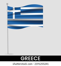 Wellenflagge von Griechenland auf Flagpol. Vorlage für die Erstellung eines unabhängigen Tagesplakats
