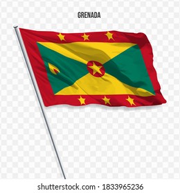Waving flag of Grenada. Illustration of flag of the American continent on the flagpole. 3d vector icon isolated on transparent background
