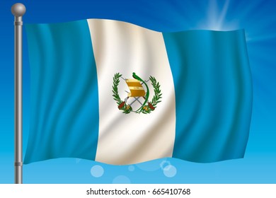 Waving flag of Guatemala on a sky background. Vector illustration