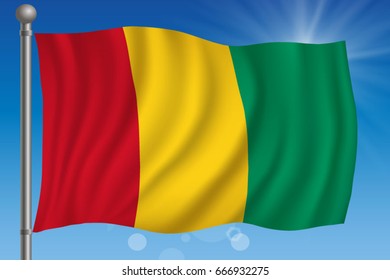 Waving flag of Guinea on a sky background. Vector illustration