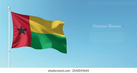 Bandeira da Guiné-Bissau num poste com um pano de fundo azul com copyspace