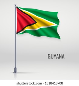 Waving flag of Guyana on flagpole. Template for independence day poster design