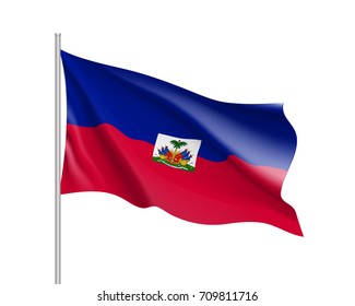 Waving flag of Haiti. Illustration of North America country flag on flagpole. 3d vector icon isolated on white background