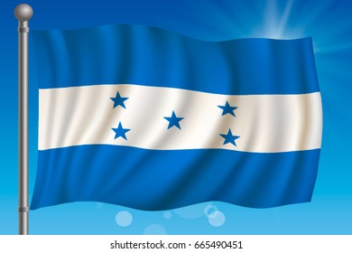Waving flag of Honduras on a sky background. Vector illustration