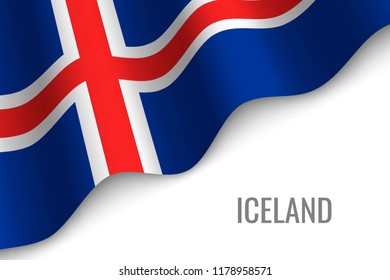 waving flag of Iceland with copyspace. Template for brochure. vector illustration