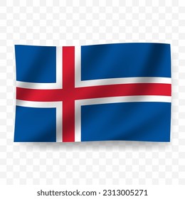 Waving flag of Iceland. Illustration of flag on transparent background(PNG).