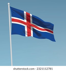 Waving flag of Iceland on flagpole. Template for independence day poster design