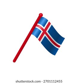 Ondeando la bandera de Islandia en un poste, Ilustración vectorial	