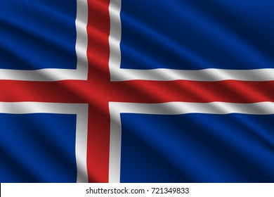 waving flag of Iceland on silk background