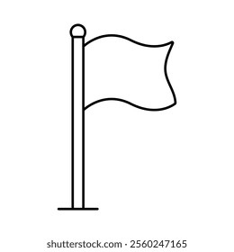 Waving flag icon. Black outline linear silhouette. Editable strokes. Front side view. Vector simple flat graphic illustration. Isolated object on white background. Isolate.