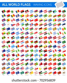 Waving Flag Icons - All World Vector illustration