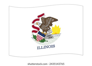 Waving flag of the Illinois state. Vector illustration.
