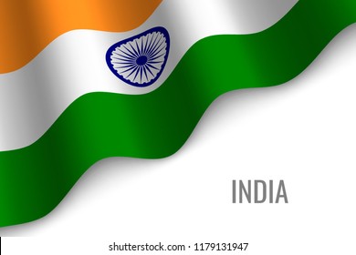 waving flag of India with copyspace. Template for brochure. vector illustration