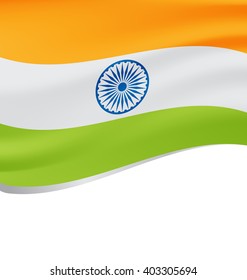 Waving flag of India isolated on white background