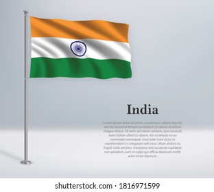 Waving flag of India on flagpole. Template for independence day poster design