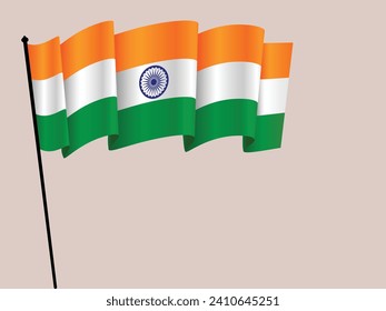 Waving flag of India on flagpole. Template for independence day, republic day and indian national events.
