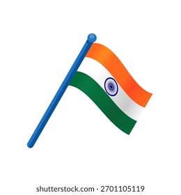 Ondeando la bandera de la India en un poste, Ilustración vectorial	