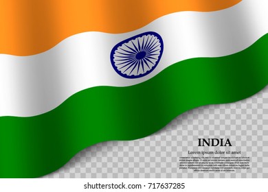 waving flag of India on transparent background. Template for independence day. vector illustration