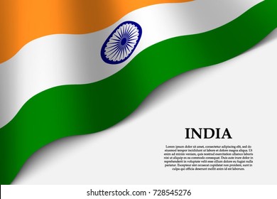 waving flag of India on white background. Template for independence day. vector illustration