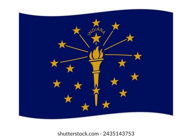 Waving flag of the Indiana state. Vector illustration.