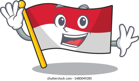 Waving flag indonesia hoisted on cartoon poles