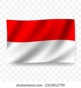 Waving flag of Indonesia. Illustration of flag on transparent background(PNG).
