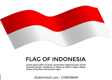 Waving flag of Indonesia. Vector illustration 3D icon isolated on white background for banner, poster, card design.