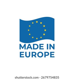 Waving flag inspired label design indicating European product origin.