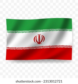 Waving flag of Iran. Illustration of flag on transparent background(PNG).