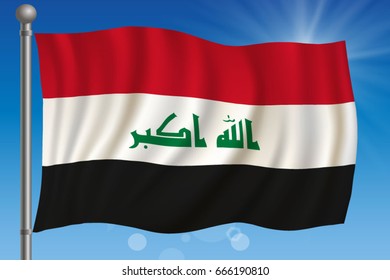 Waving flag of Iraq on a sky background. Vector illustration