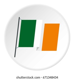 Waving flag of Ireland icon in flat circle isolated vector illustration for web