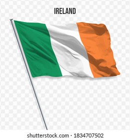 Waving flag of Ireland. Illustration of flag of the Europe on the flagpole. 3d vector icon isolated on transparent background