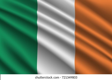 waving flag of Ireland on silk background