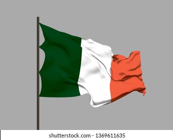 Waving flag of Ireland. Vector illustration. No gradient, no gradient mesh.