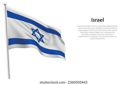 ondeando la bandera de Israel sobre fondo blanco. Plantilla para diseño de afiches del día de la independencia