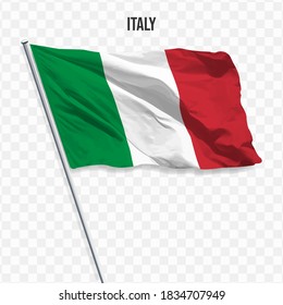 Waving flag of Italy. Illustration of flag of the Europe on the flagpole. 3d vector icon isolated on transparent background