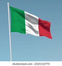Waving flag of Italy on flagpole. Template for independence day poster design