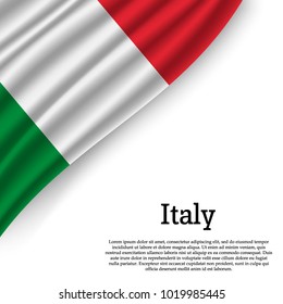 waving flag of Italy on white background. Template for independence day. vector illustration