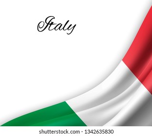 waving flag of Italy on white background. Template for independence day. vector illustration